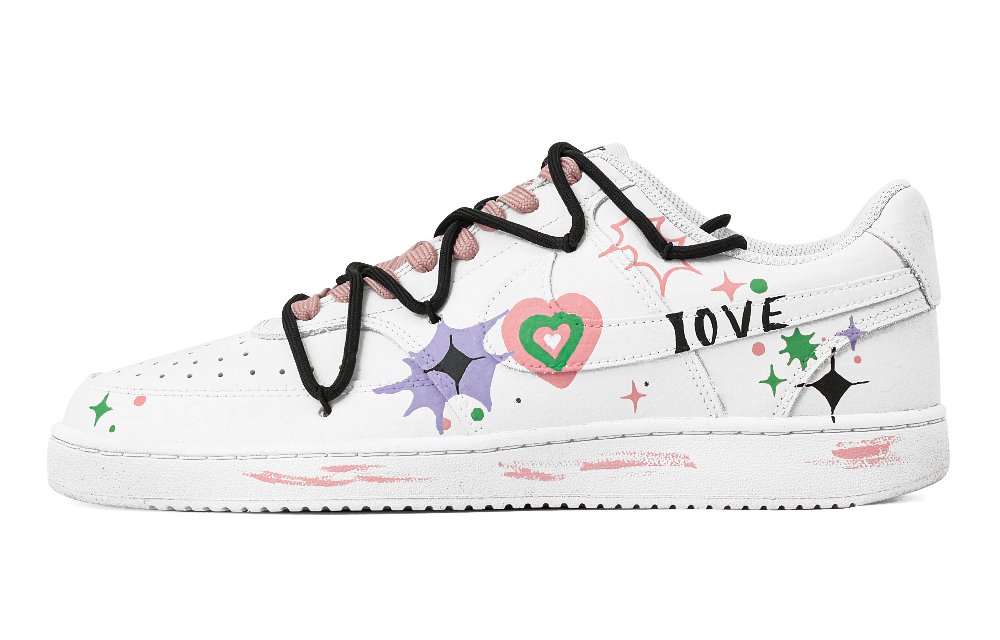 Nike Court Vision 1 Love Bomb Abrasion Resistant Low Top Skateboard Shoes Men's Pink Green
