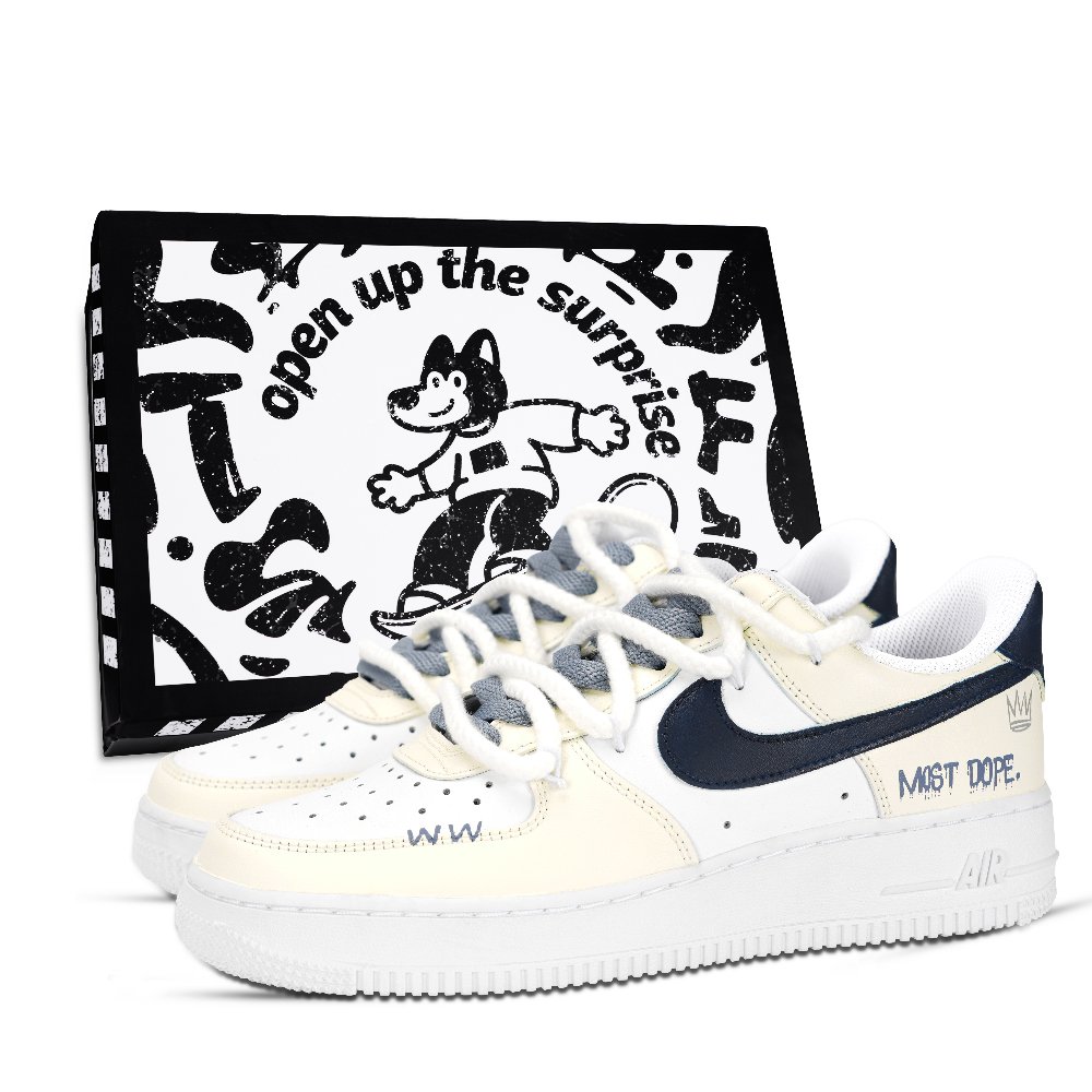 Nike Air Force 1 Air Force 1 Abrasion Resistant Slip Resistant Low Top Skateboard Shoes Unisex Yellow Blue White