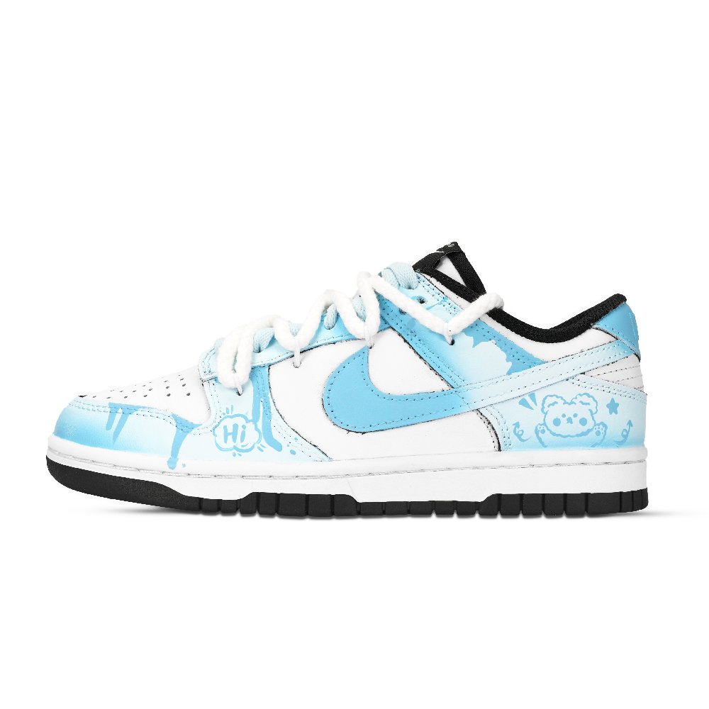 Nike Dunk Black White, Star Sea Bear Abrasion Resistant Low Top Skateboard Shoes Unisex Blue White