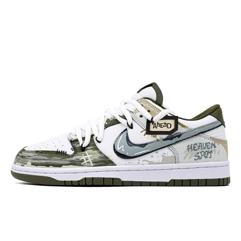 Nike Dunk Street Graffiti Cushioning, Wear Resistant Low top Skateboard Shoes Unisex Light Gray