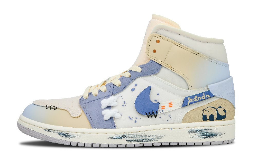 Jordan Air Jordan 1 Mid-Top Vintage Basketball Shoes Men's Beige Blue