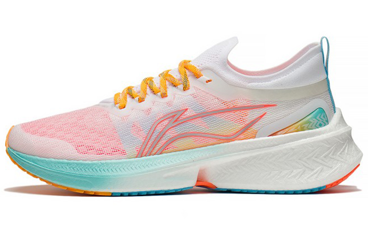 LiNing Cushioning, Slip Resistant, Abrasion Resistant, Breathable, Rebound Low Top Running Shoes Men's White Pink Blue