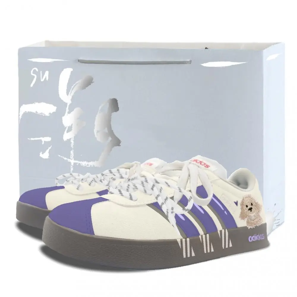 Adidas VL COURT 2.0 Cute Puppy Adventure LD Low top Skateboard Shoes Unisex White Purple