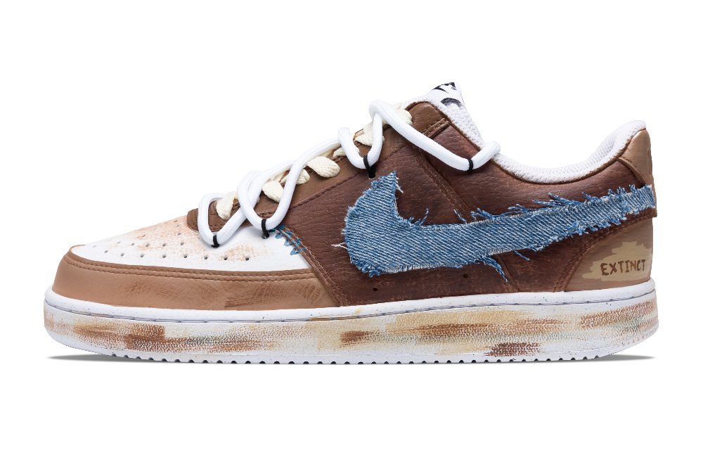 Nike Court Vision 1 Coverage Anti-Slip And Wear-Resistant Low-Top Skateboard Shoes Men's White Brown Blue