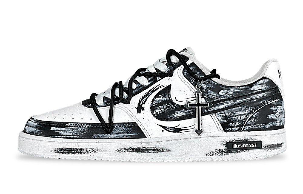 Nike Court Vision 1 Anti-Slip Wear-Resistant Low-Top Skateboard Shoes Men's Black White