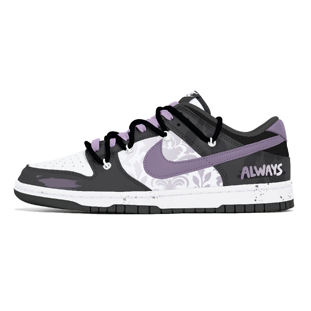 Nike Dunk Abrasion-Resistant Low-Top Skateboard Shoes Unisex Black White Purple