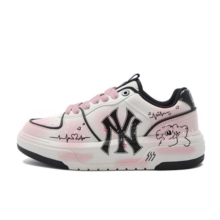MLB Chunky Liner Love Repair Dog 1 Couple's Wear-Resistant Height Increasing Low-Top Skateboard Shoes Unisex Black Pink