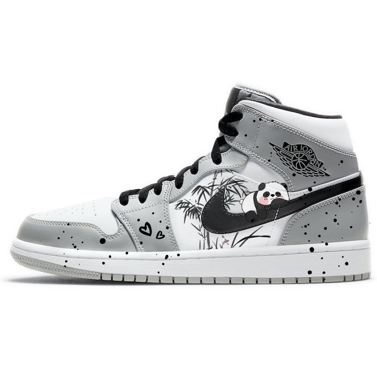 Jordan Air Jordan 1 Anti-Slip Wear-Resistant Mid-Top Vintage Basketball Shoes Men's Gray White