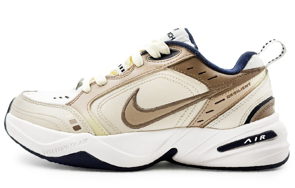 Nike Air Monarch 4 White Navy Abrasion Resistant Low Top Chunky Sneakers Men's Beige Brown