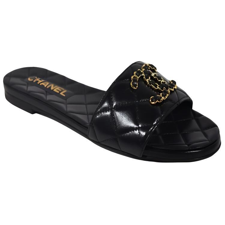 CHANEL Slip Resistant Slide Slippers Women's Black