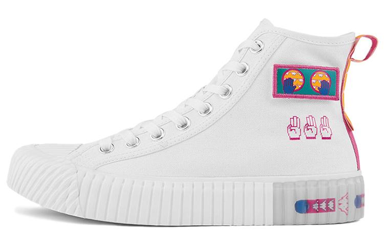 Kappa Anti-Slip Wear-Resistant High-Top Canvas Shoes Unisex White