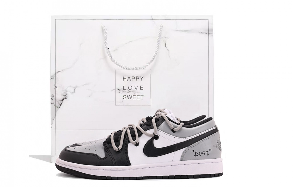 Jordan Air Jordan 1 Abrasion Resistant Coverage Low top Vintage Basketball Shoes Unisex Black Gray