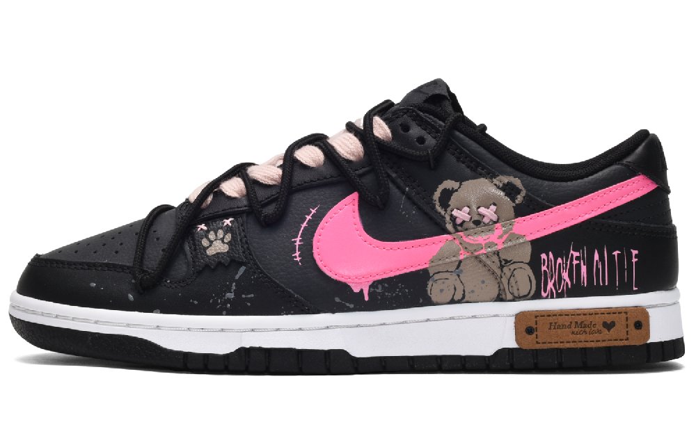 Nike Dunk CUS ID Anti-Slip Wear-Resistant Low-Top Skateboard Shoes Men's Black Pink