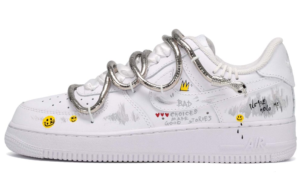 Nike Air Force 1 Abrasion-Resistant Low-Top Skateboard Shoes Women's White Silver