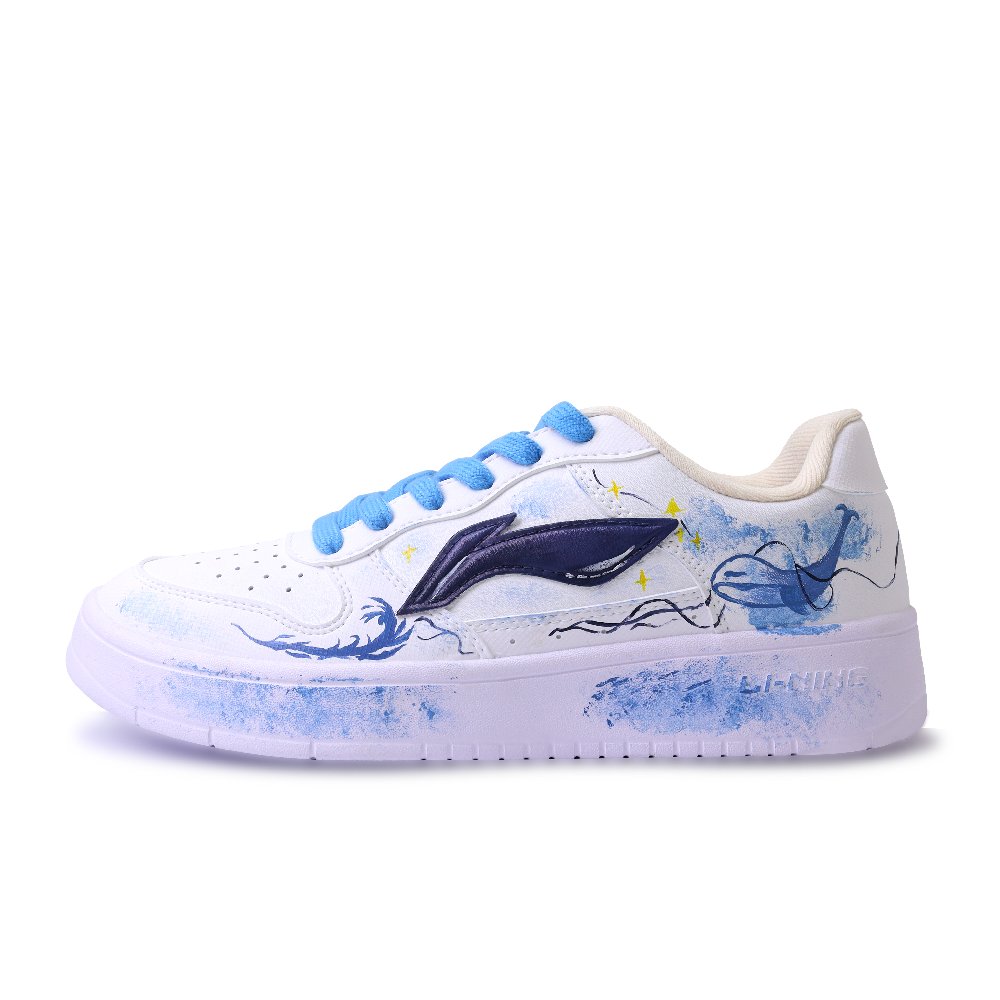 LiNing Pontoon Boats Abrasion Resistant Breathable Low Top Skateboard Shoes Unisex Blue White