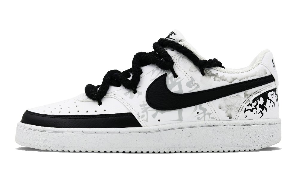 Nike Court Vision 1 Low Top Skateboard Shoes Women's Black White Silver