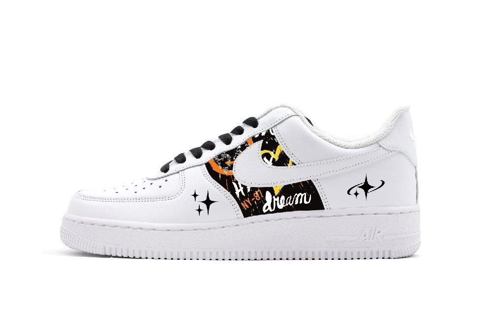 Nike Air Force 1 Graffiti Planet Low Top Skateboard Shoes Men's Black White