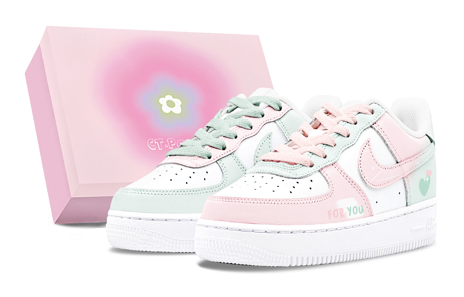 Nike Air Force 1 Air Force 1 Abrasion Resistant Low top Skateboard Shoes Women's Pink Green