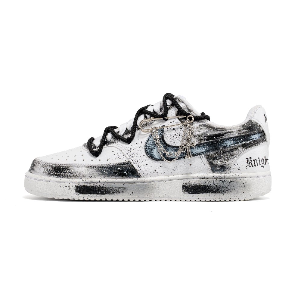 Nike Court Vision 1 Slip Resistant Cushioning Abrasion Resistant Low Top Skateboard Shoes Men's Black White