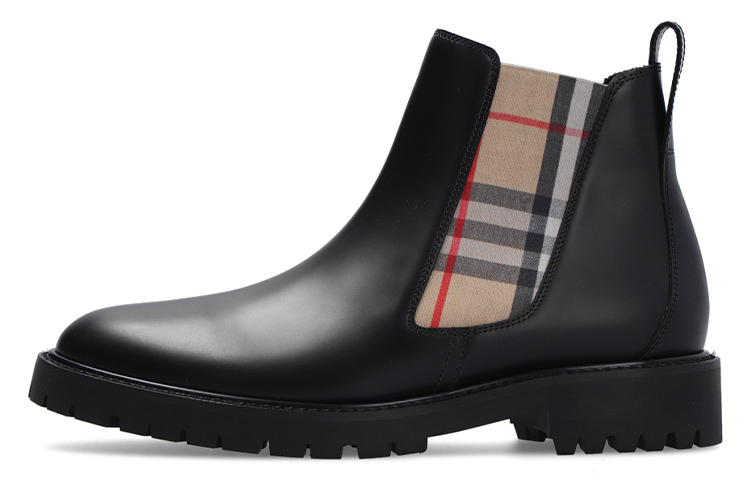 Burberry Vintage Check Leather Chelsea Boot Black Beige Women's