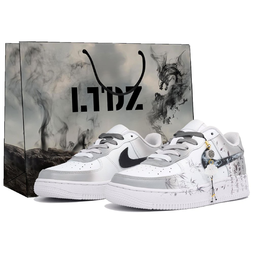 Nike Air Force 1 Anti-Slip Wear-Resistant Low-Top Skateboard Shoes Men's Black Gray White