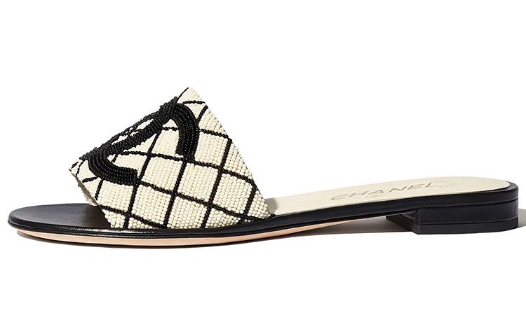 CHANEL Slide Slippers Women's Black White