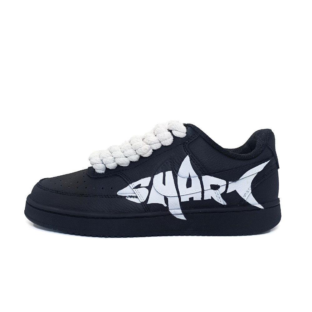 Nike Court Vision Anti-Slip Wear-Resistant Low-Top Skateboard Shoes Men's Black White