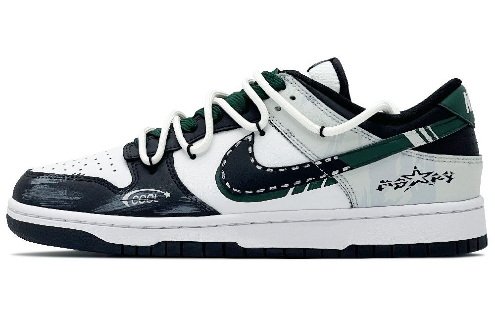 Nike Dunk Abrasion Resistant Low Top Skateboard Shoes Unisex Black White Green