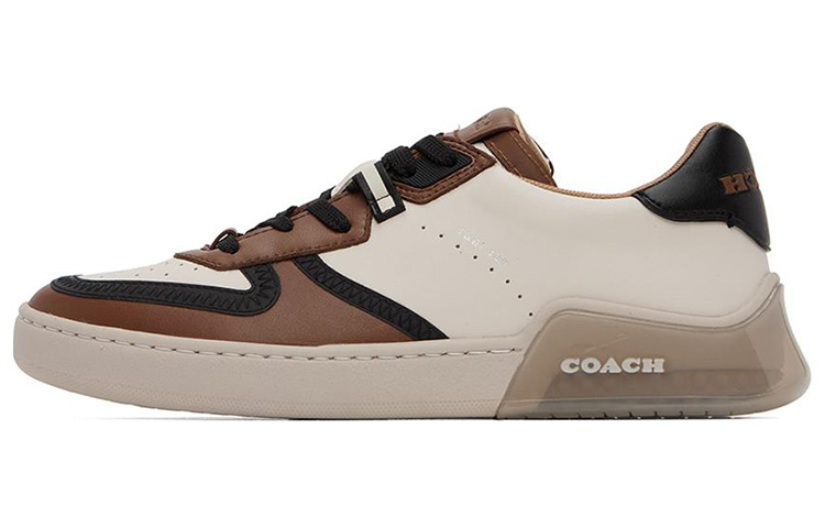 COACH Court Stylish Skateboarding Shoes Men's Beige Brown