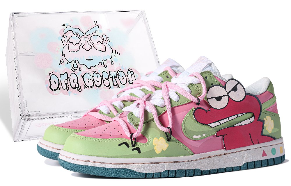Nike Dunk ADCDAVINCI Custom, Crocodile Cookie Low top Skateboard Shoes Women's Pink Green