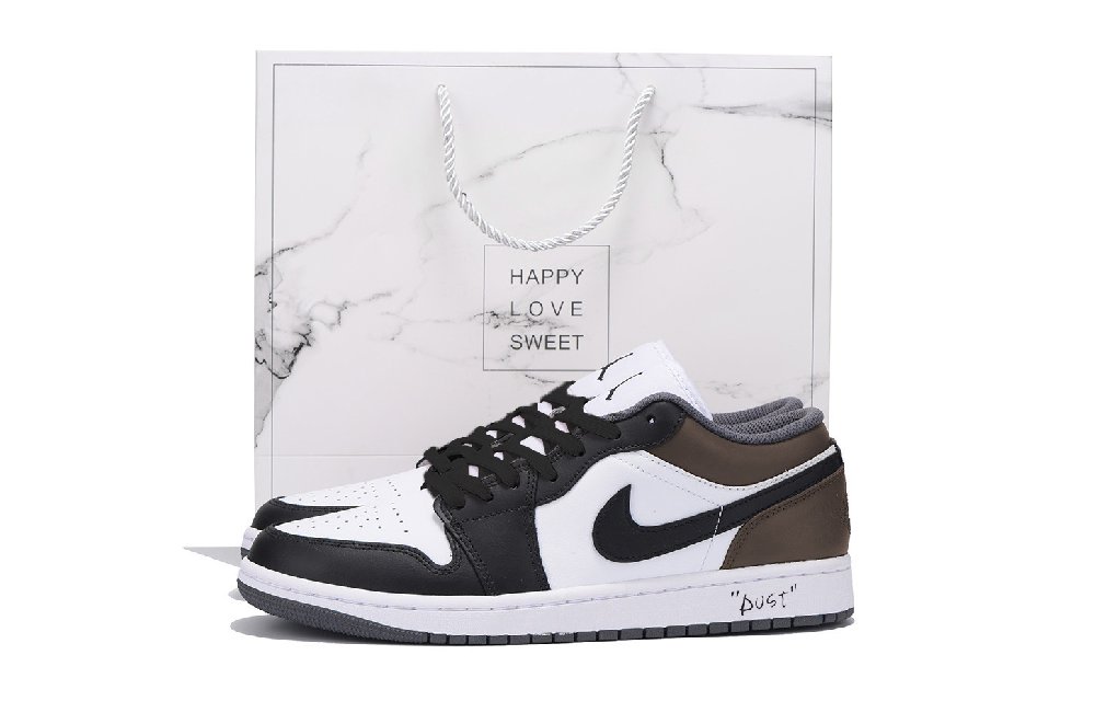 Jordan Air Jordan 1 Abrasion Resistant Coverage Low Top Vintage Basketball Shoes Unisex Black Brown