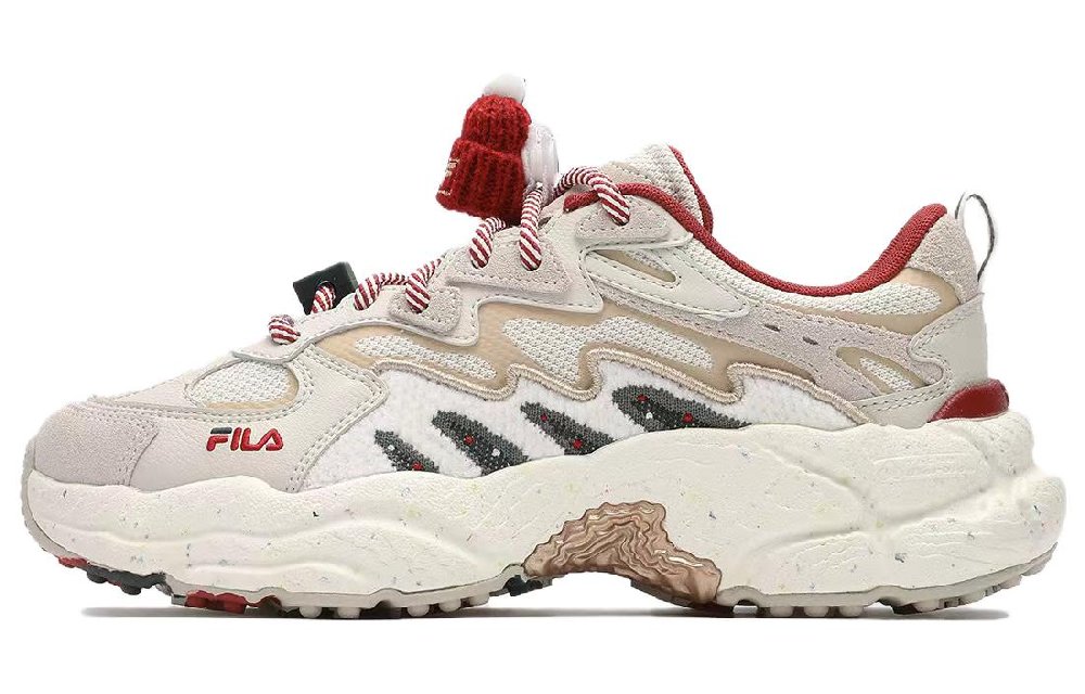 FILA Fern Fern Sneakers XMAS Slip-Resistant Low-Top Chunky Sneakers Women's Beige Red