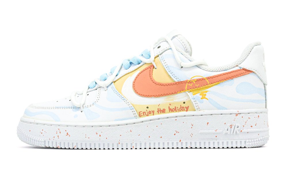 Nike Air Force 1 Low Top Skateboard Shoes Men's White Blue Orange