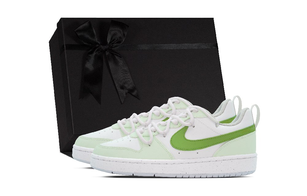 Nike Court Borough DEER Shini Lime Green Anti-Slip Wear-Resistant Low-Top Skateboard Shoes GS White Green