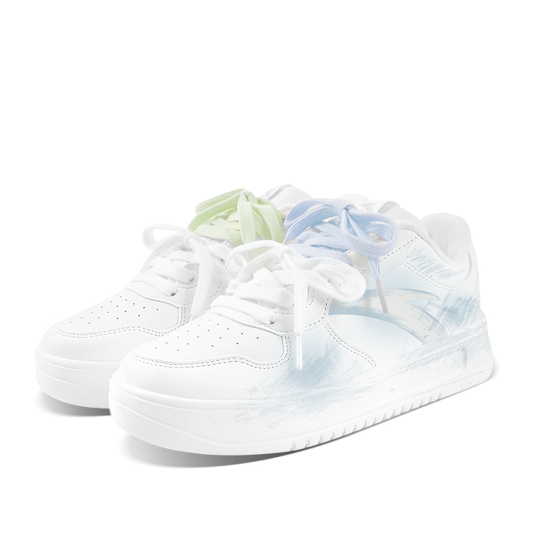 Anta Relaxed Slip Resistant Abrasion Resistant Low top Skateboard Shoes Unisex Blue Green Mismatched