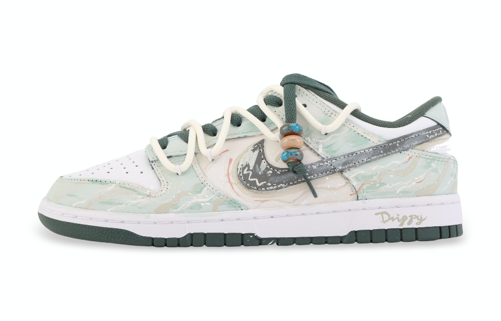 Nike Dunk Drippy Mountains And Seas II Abrasion Resistant Low Top Skateboard Shoes Unisex Light Green