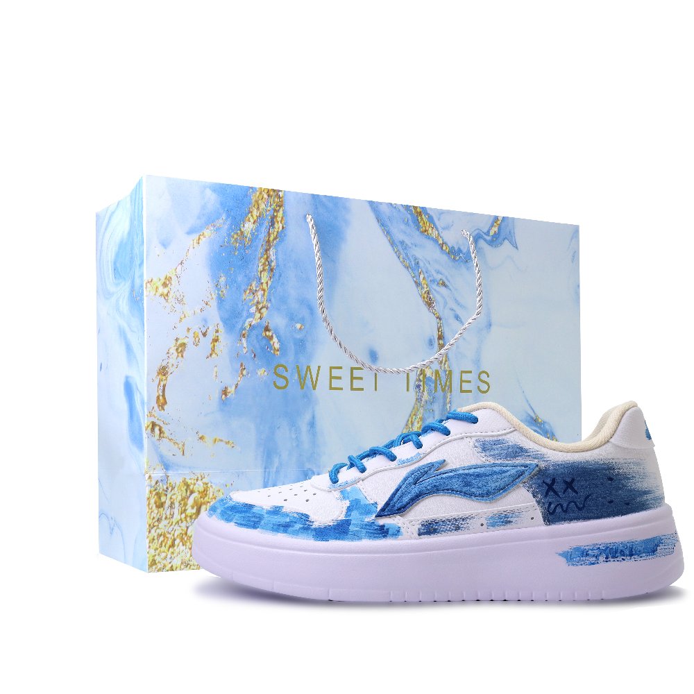 LiNing Pontoon Boats Abrasion Resistant, Lightweight, And Breathable Low Top Skateboard Shoes Unisex Blue White