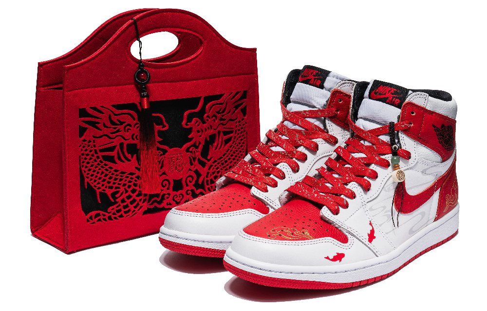 JORDAN Air JORDAN 1 Vintage Basketball Shoes Unisex High Top White Red