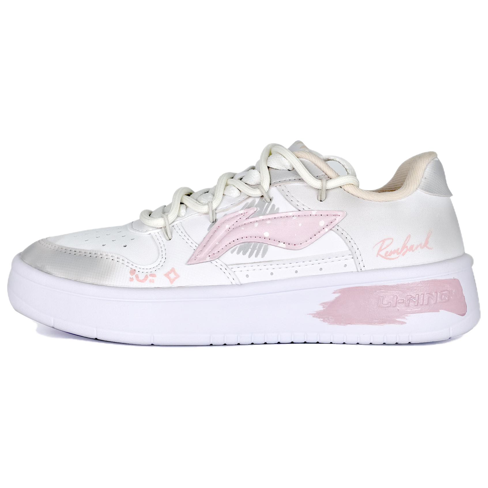 LiNing Pontoon Boats Shock Absorbers Abrasion Resistant Slip Resistant Low top Skateboard Shoes Women's Pink White
