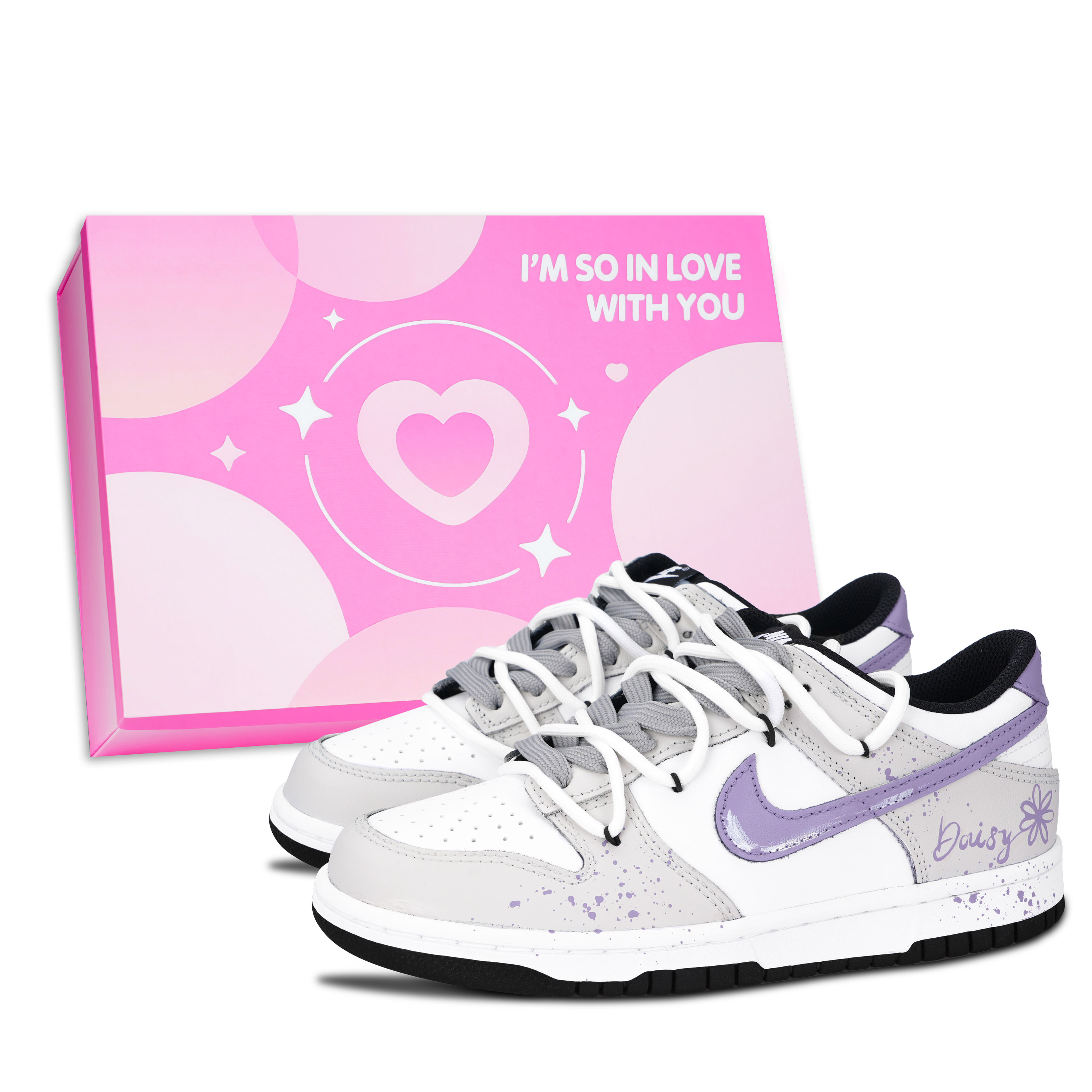 Nike Dunk Black White, Spring Daisy Abrasion Resistant Low top Skateboard Shoes Unisex Purple