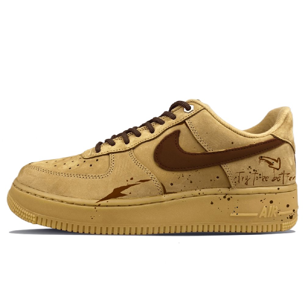 Nike Air Force 1 Anti-Slip And Wear-Resistant Lightweight Low-Top Skateboard Shoes Unisex Light Brown