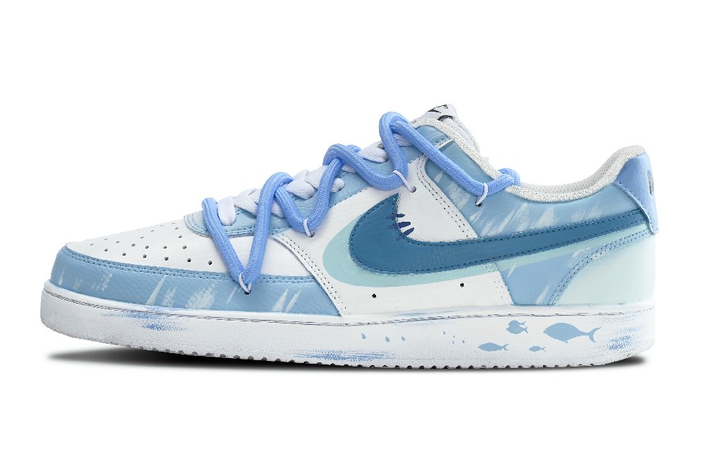 Nike Court Vision 1 Footprint Fish Slip-Resistant Low-Top Skateboard Shoes Unisex White