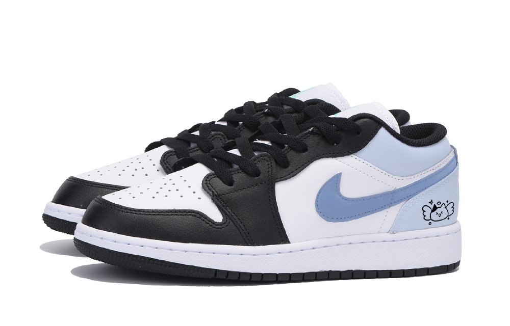 Jordan Air Jordan 1 Puppy Fragment Anti-Slip Wear-Resistant Low-Top Vintage Basketball Shoes Men's Black Blue