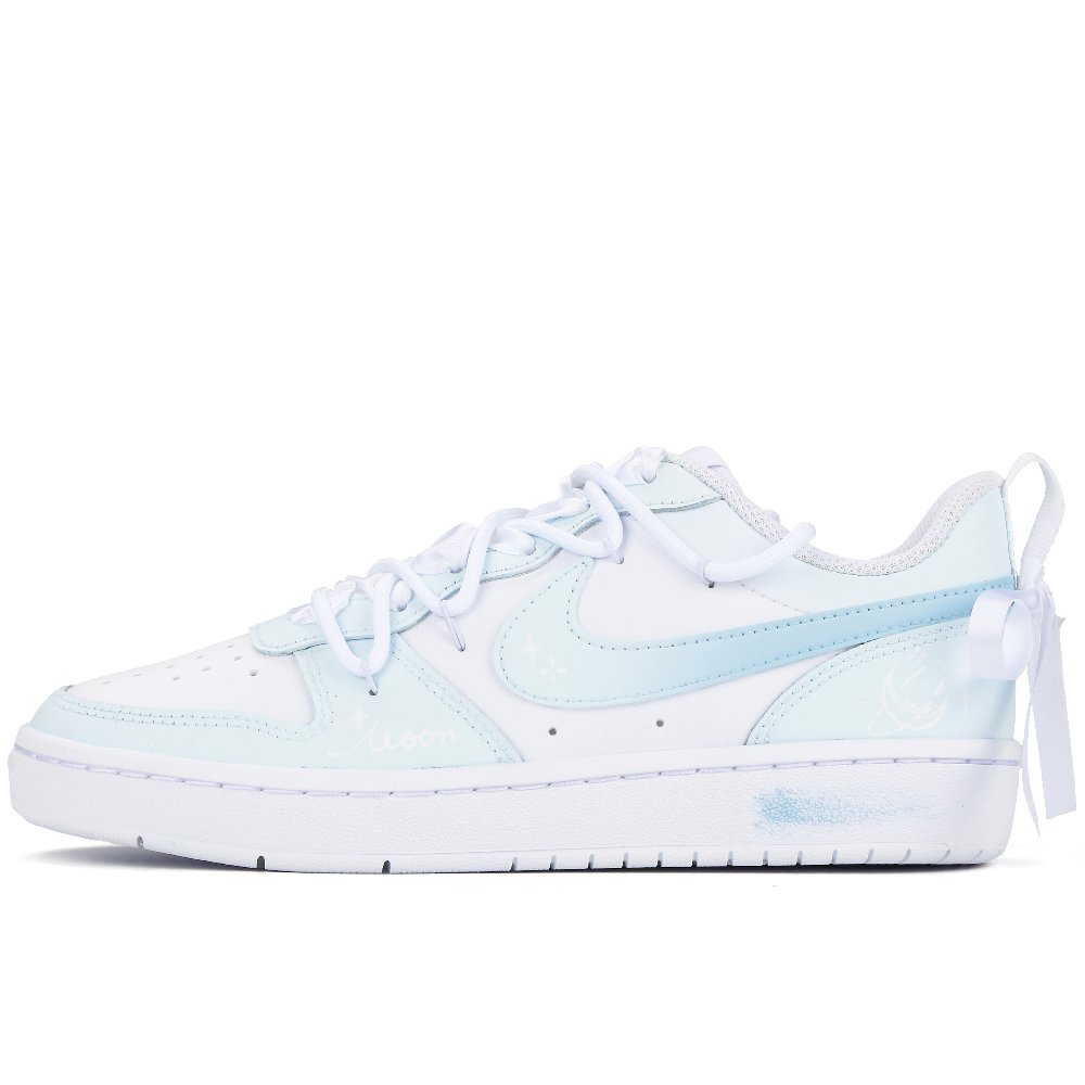 Nike Court Borough 2 Blue Moon Starlight Anti Slip Wear Resistant Low Top Skateboard Shoes GS White Blue