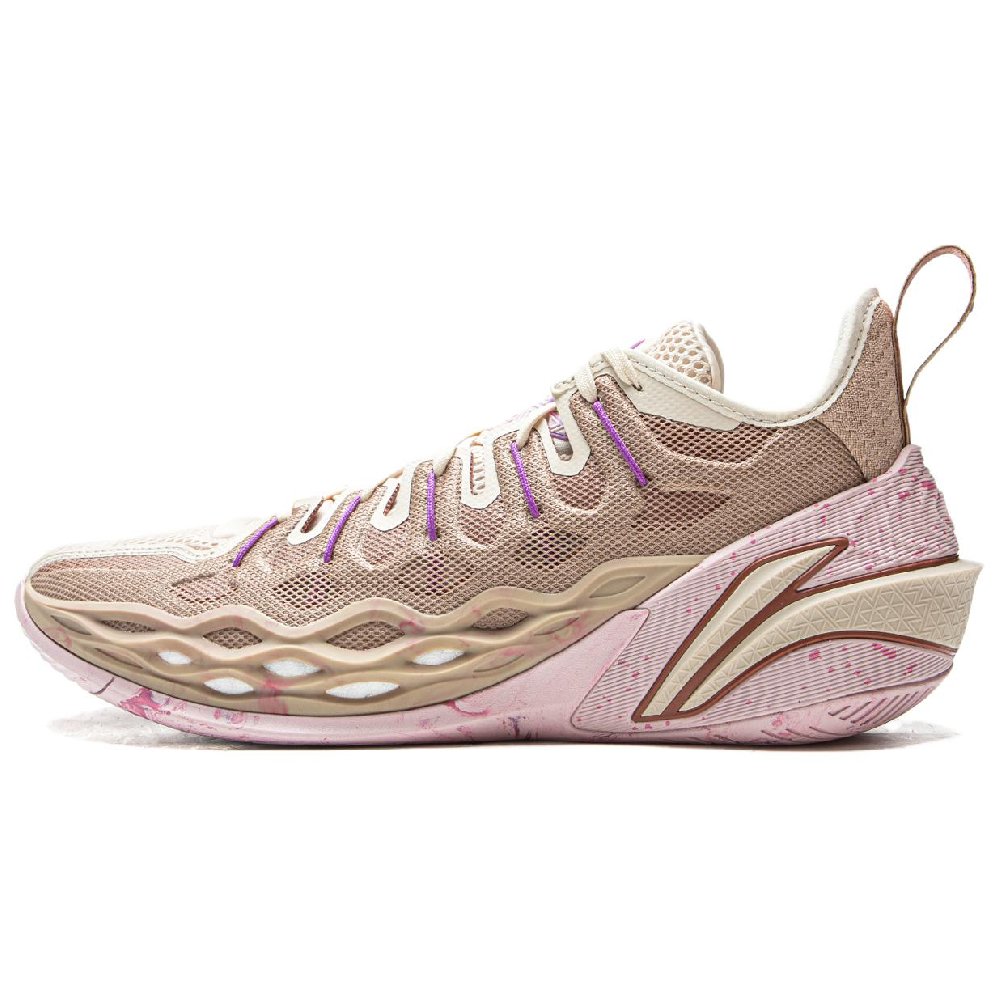 LiNing Buckets Cushioning Slip Resistant Waterproof Low Top Basketball Shoes Men's Gray Purple