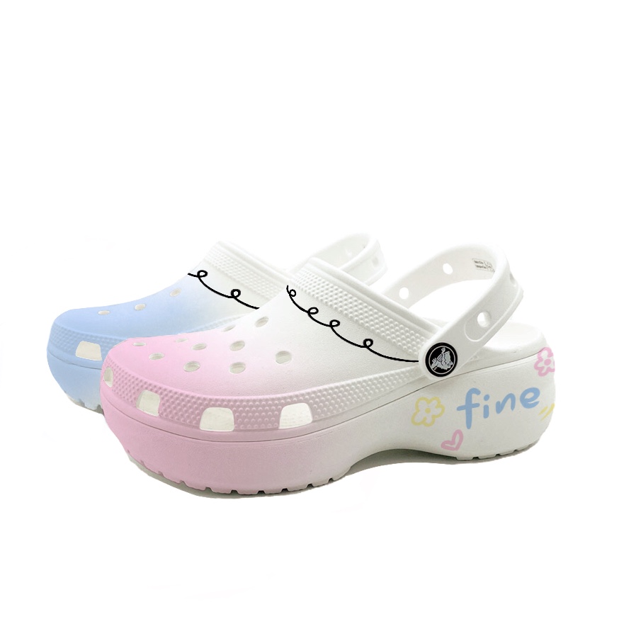 Crocs Classic Platform Clog Mandala, Girlish Campus Style Clogs Unisex Blue Pink