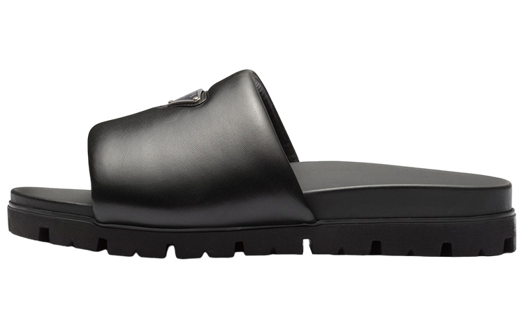 PRADA Padded Slides Black Nappa Leather Men's