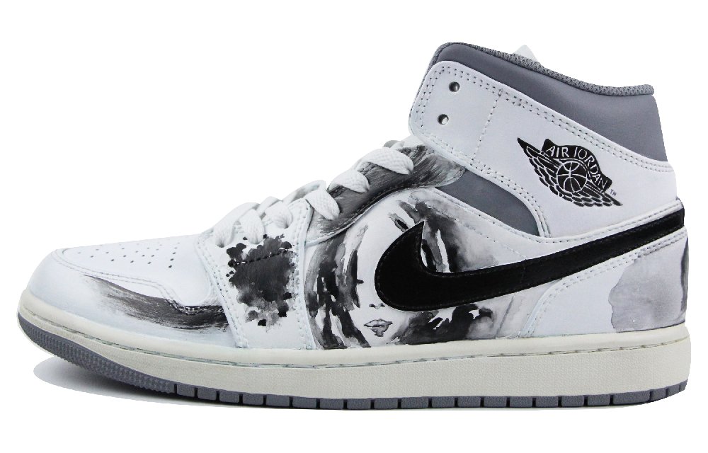 Jordan Air Jordan 1 Mid 'Vintage Grey' Wear-Resistant Slip-Resistant Mid-Top Vintage Basketball Shoes Men's White Black