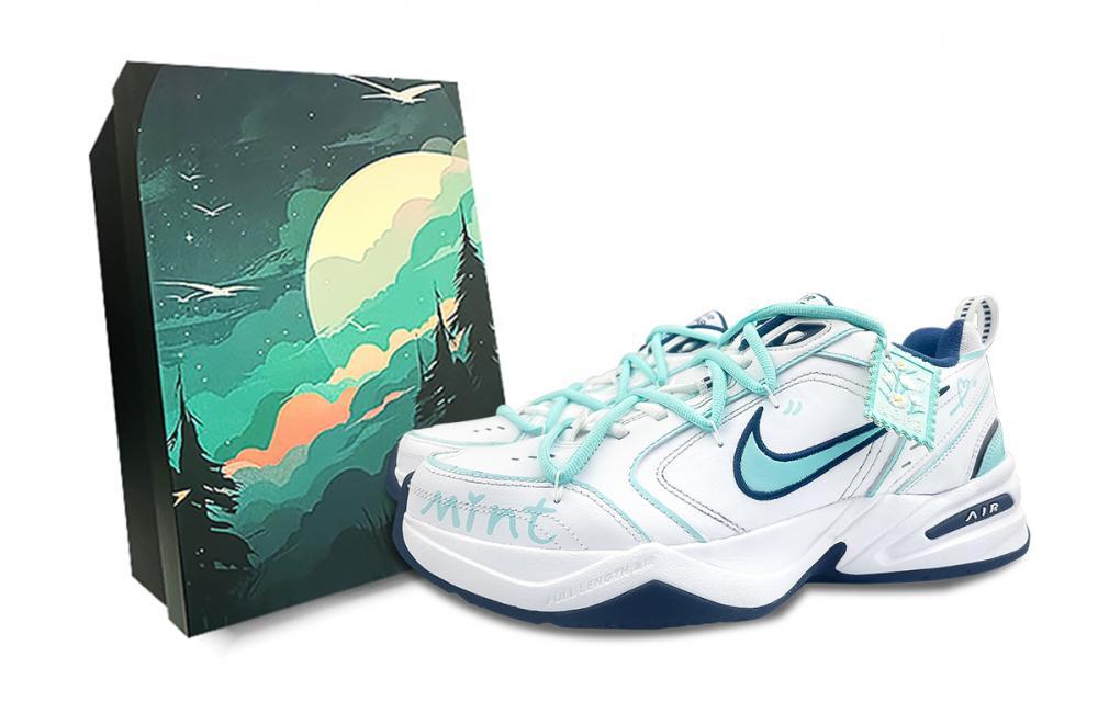 Nike Air Monarch 4 Anti-Slip And Wear-Resistant Height Increasing Low-Top Chunky Sneakers Unisex White Green