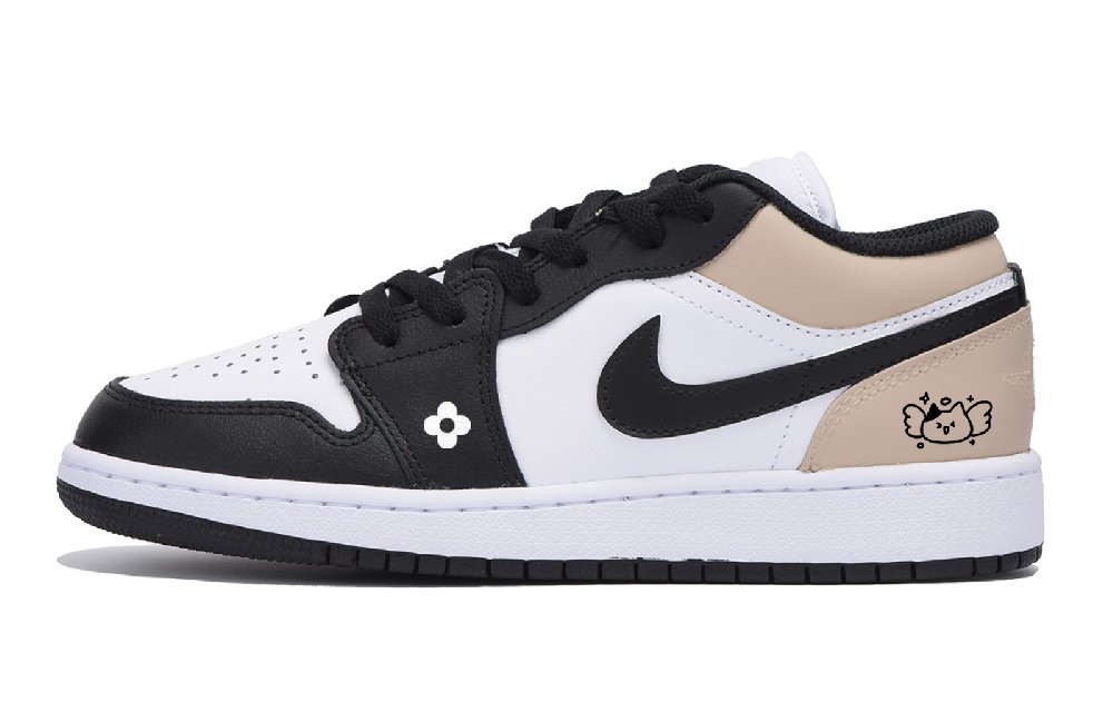 Jordan Air Jordan 1 Swaying Latte Slip Resistant Low Top Vintage Basketball Shoes Men's White Brown